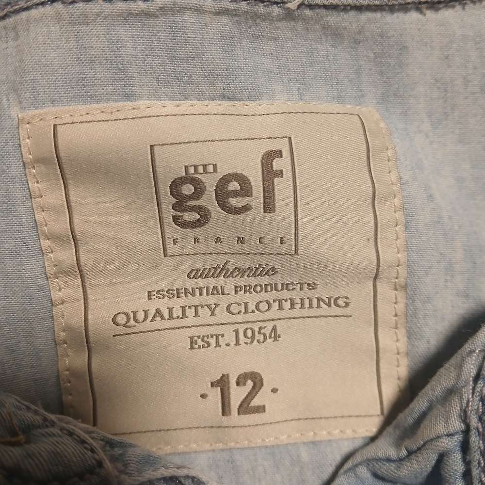 Kids Light Blue Denim Button-Up Shirt Sz 12 - Picture 2 of 4
